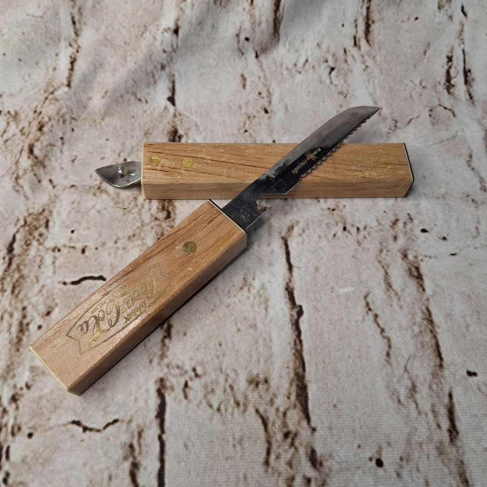 Vintage Coca-Cola Floating Fish Knife Wooden Sheath Bottle Opener Multi-Tool